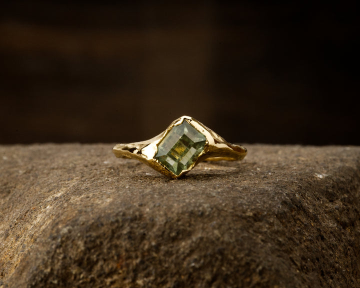 Emerald Cut Mossy Green Montana Sapphire Ring - 1.34ct