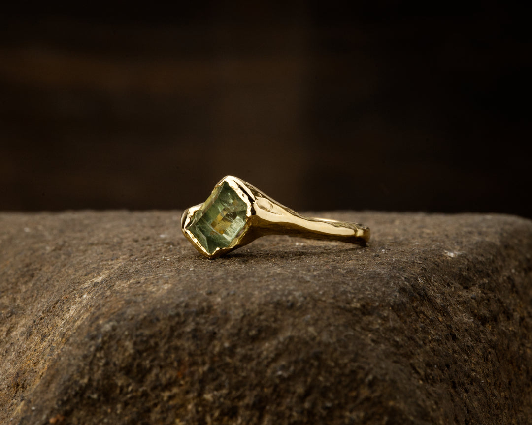 Emerald Cut Mossy Green Montana Sapphire Ring - 1.34ct