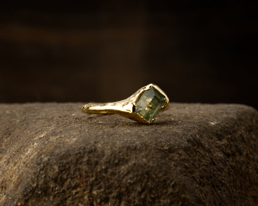 Emerald Cut Mossy Green Montana Sapphire Ring - 1.34ct