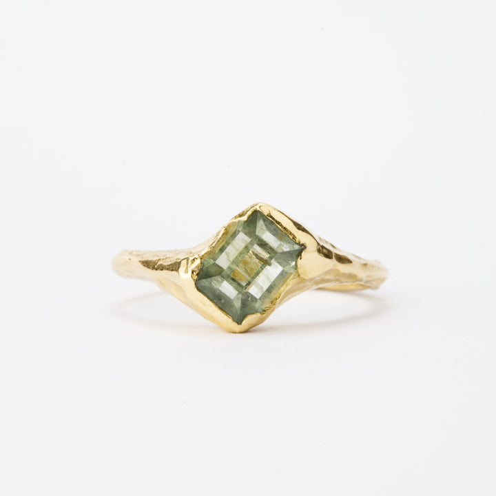 Emerald Cut Mossy Green Montana Sapphire Ring - 1.34ct