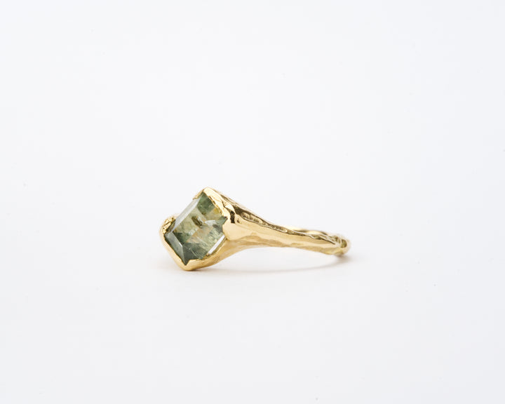 Emerald Cut Mossy Green Montana Sapphire Ring - 1.34ct