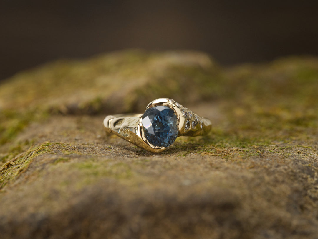Deep Blue Montana Sapphire and diamond ring