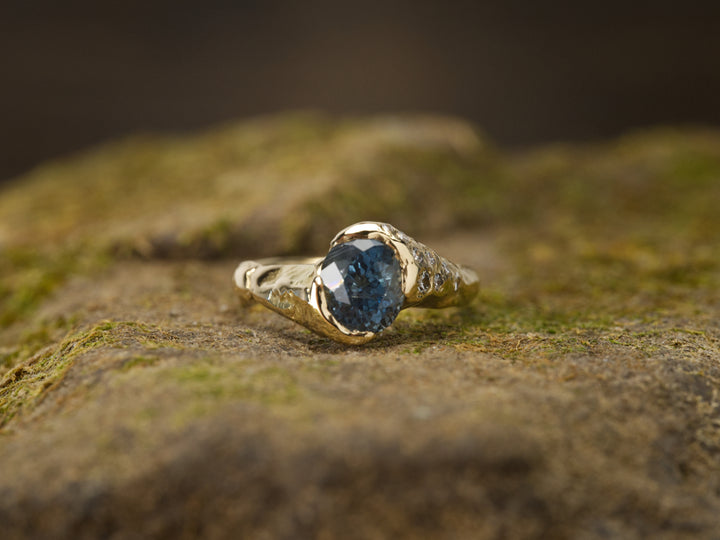 Deep Blue Montana Sapphire and diamond ring