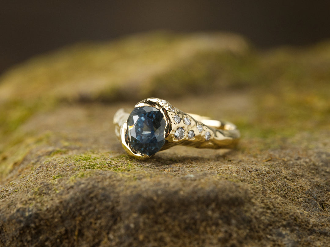 Deep Blue Montana Sapphire and diamond ring