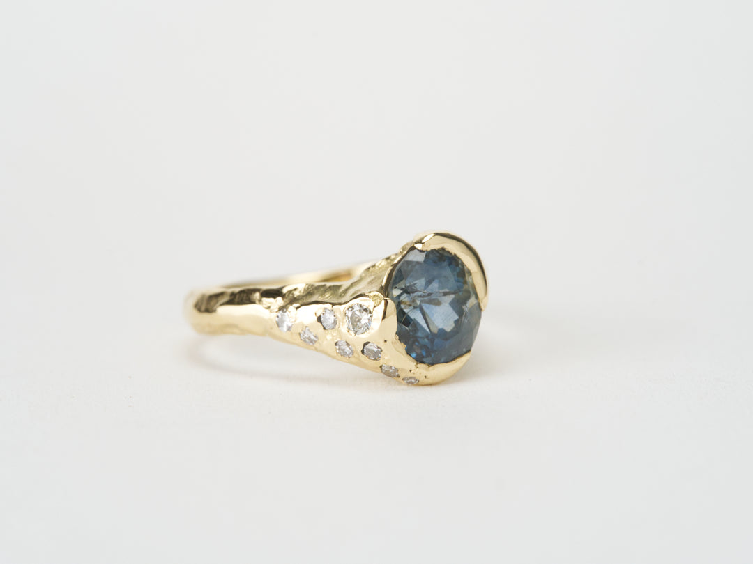 Deep Blue Montana Sapphire and diamond ring
