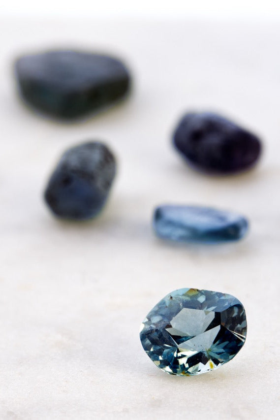 Blue gemstone on a white background