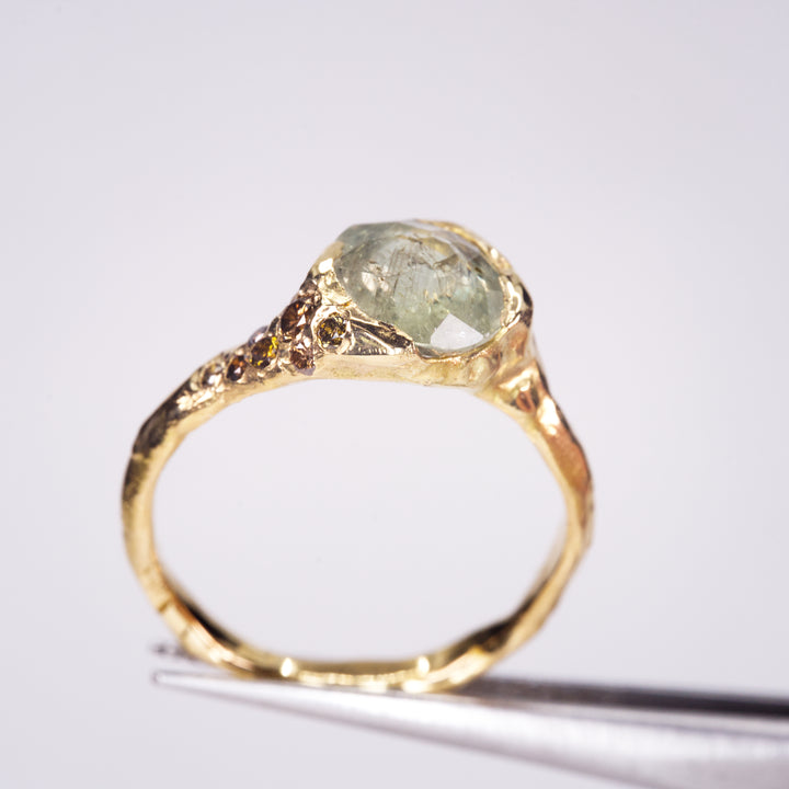 Mossy Green and brown Diamond Montana Sapphire Ring