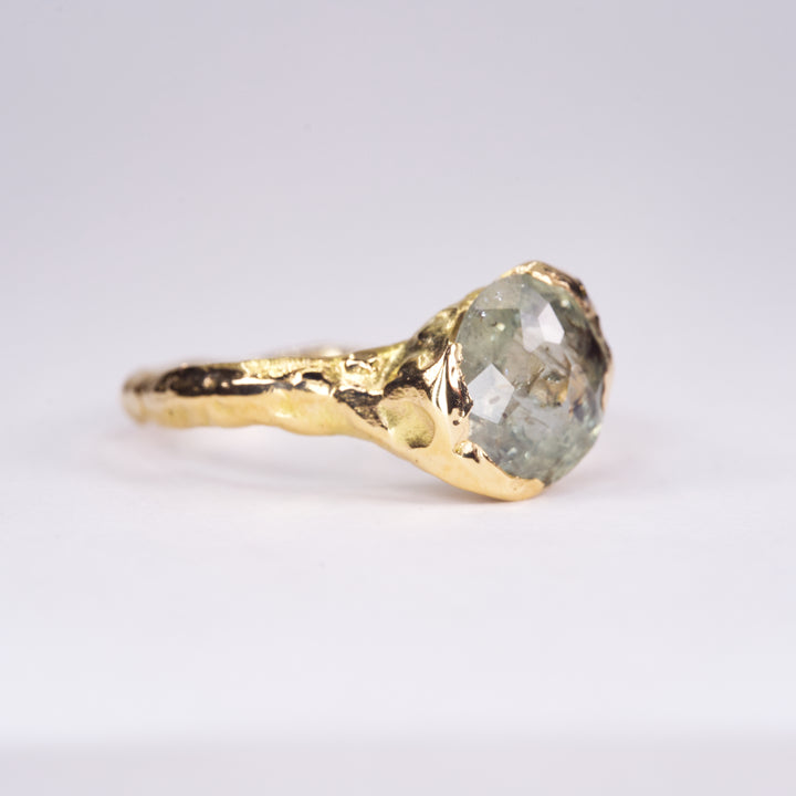 Mossy Green and brown Diamond Montana Sapphire Ring