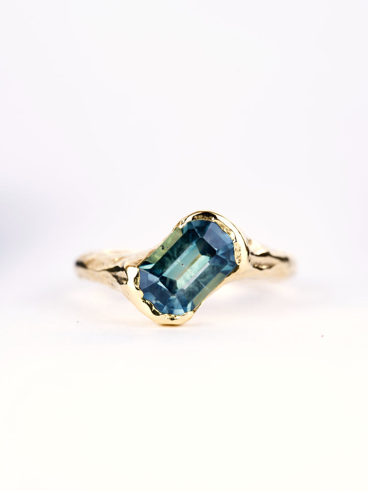 Emerald Cut Harbor Blue Montana Sapphire Ring - 2.045ct