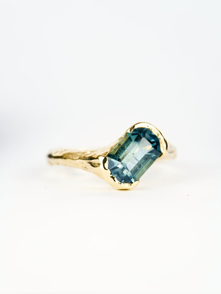 Emerald Cut Harbor Blue Montana Sapphire Ring - 2.045ct