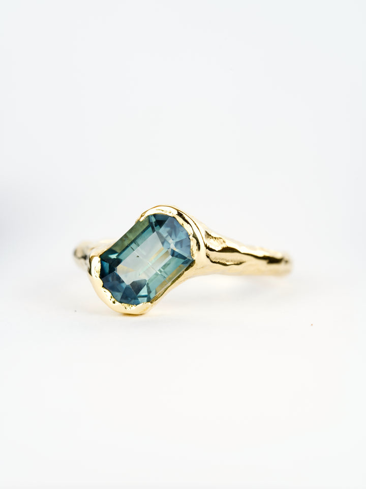 Emerald Cut Harbor Blue Montana Sapphire Ring - 2.045ct