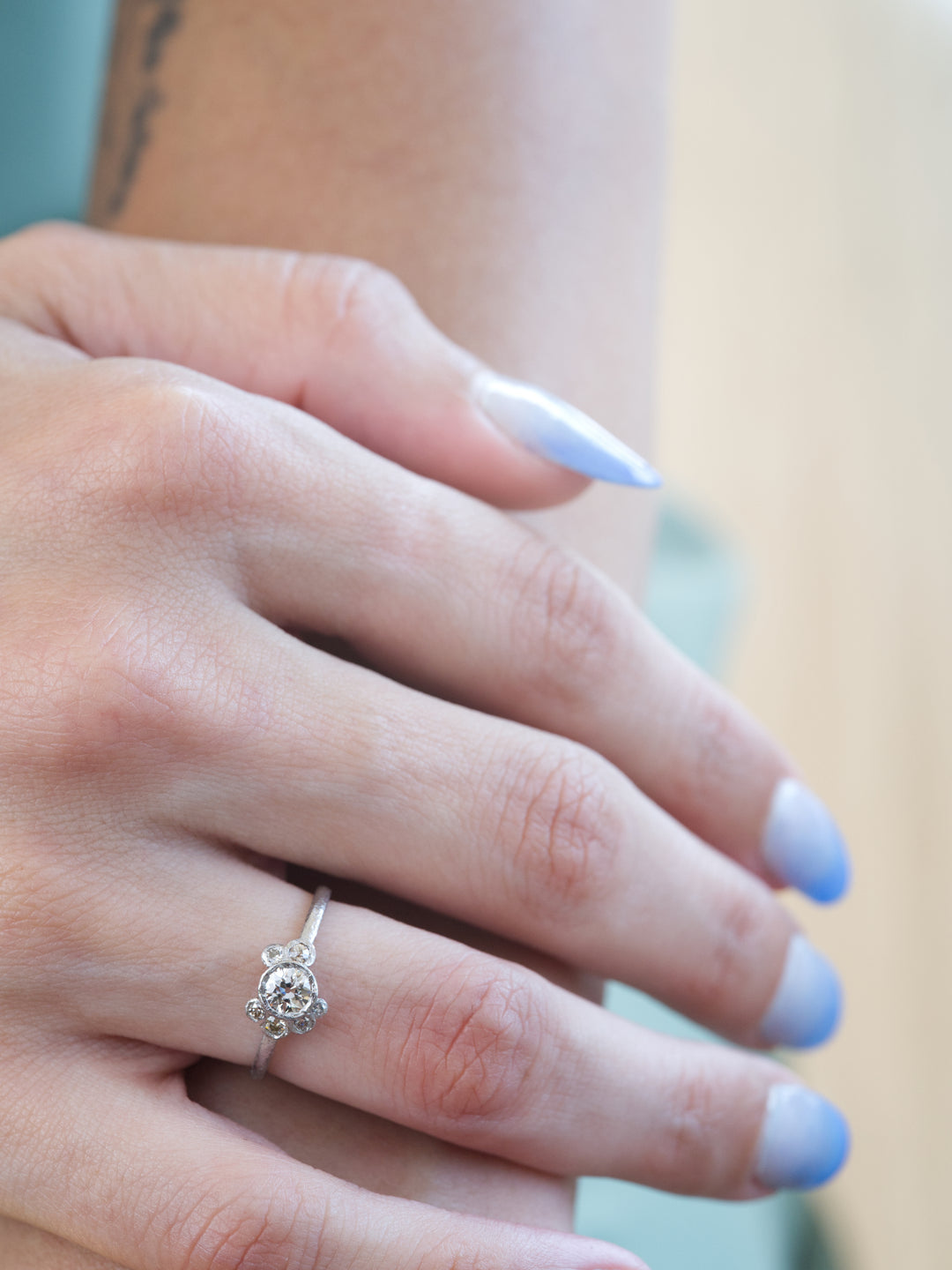 Moonlit White Antique Diamond Ring - 0.35ct, handcrafted by RigbyLeigh