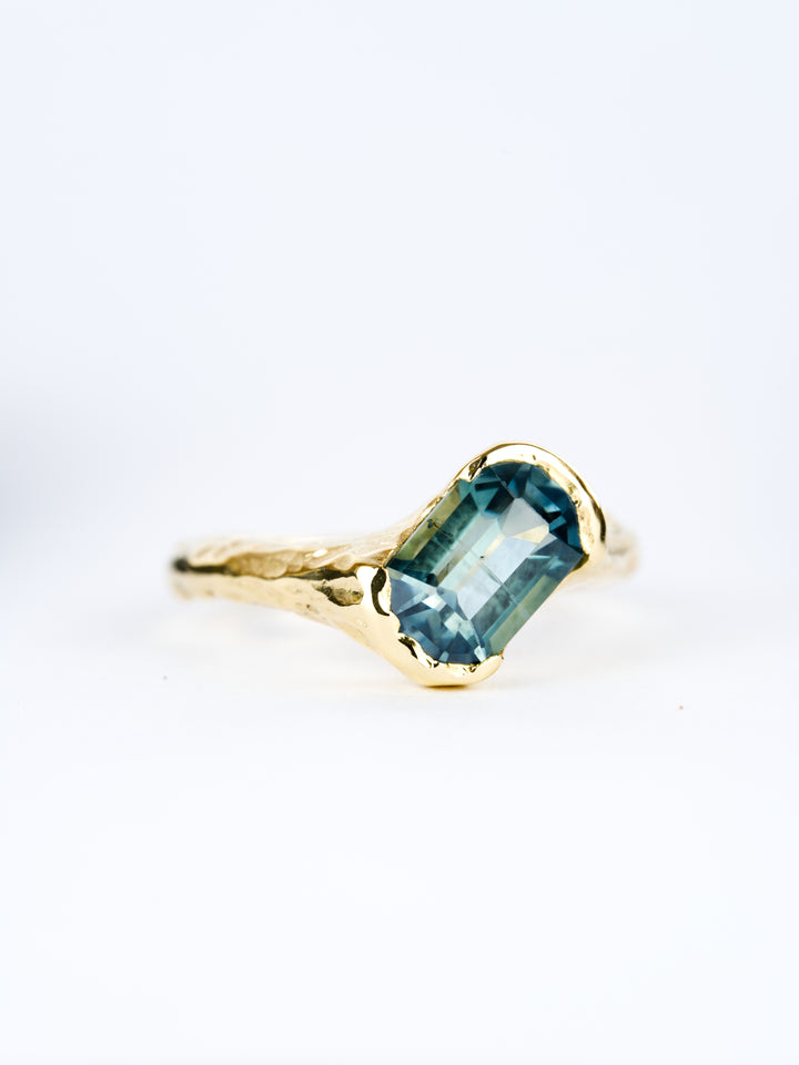 Emerald Cut Harbor Blue Montana Sapphire Ring - 2.045ct