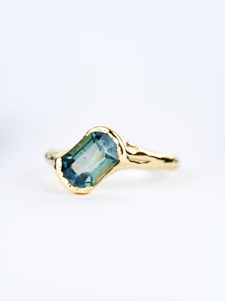 Emerald Cut Harbor Blue Montana Sapphire Ring - 2.045ct
