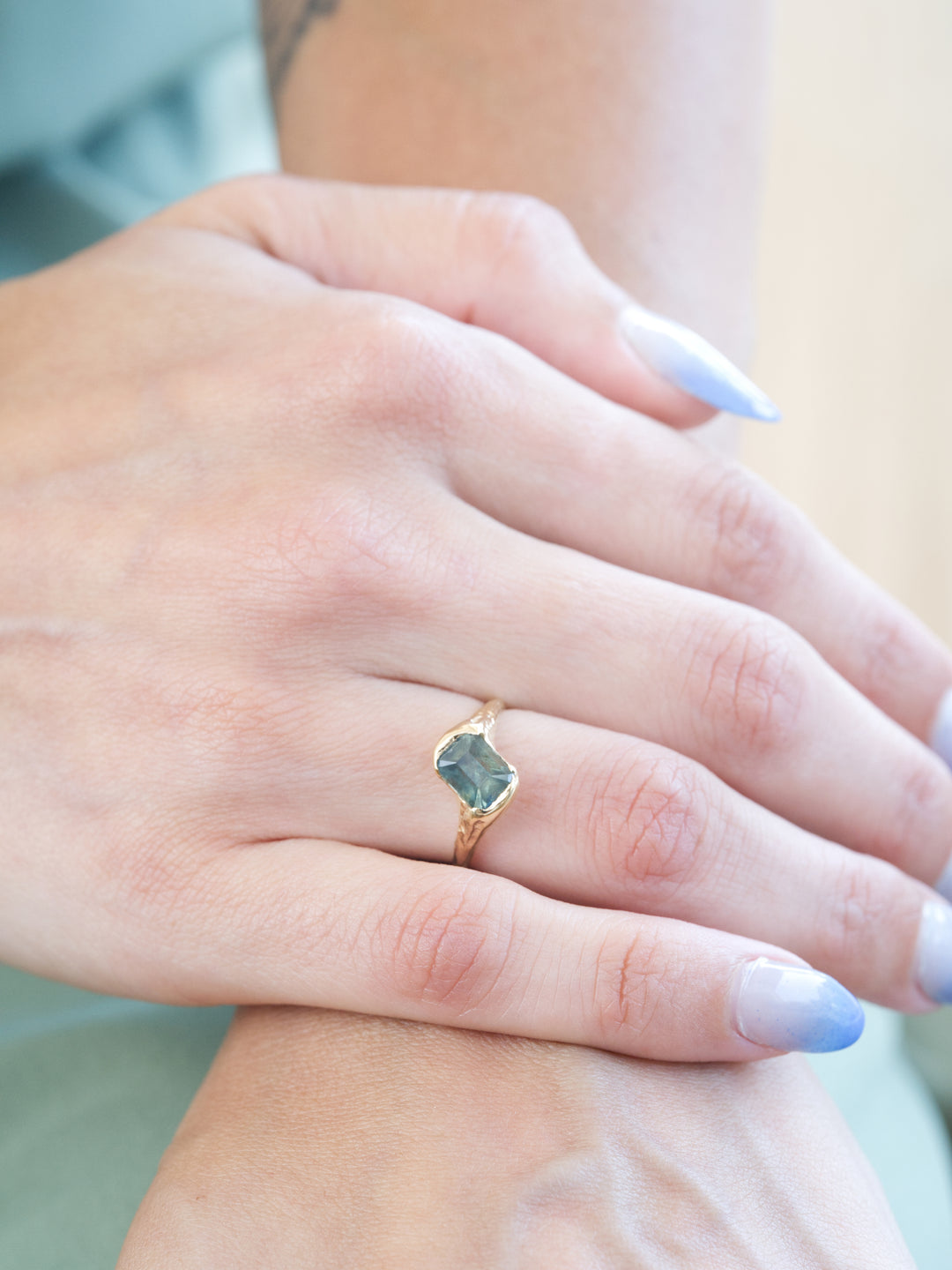 Emerald Cut Green Montana Sapphire Ring - 1.975ct, handcrafted by Rigby Leigh