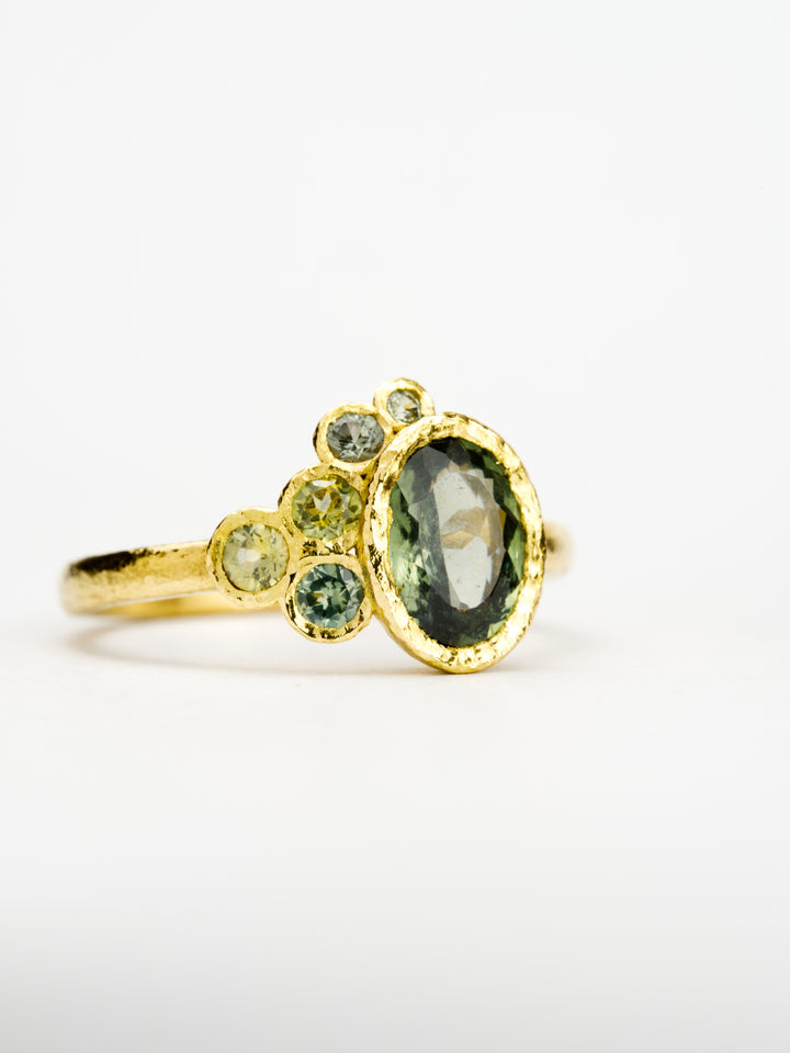 Shale Green Montana Sapphire Ring - 1.37ct, handcrafted by Rigby Leigh