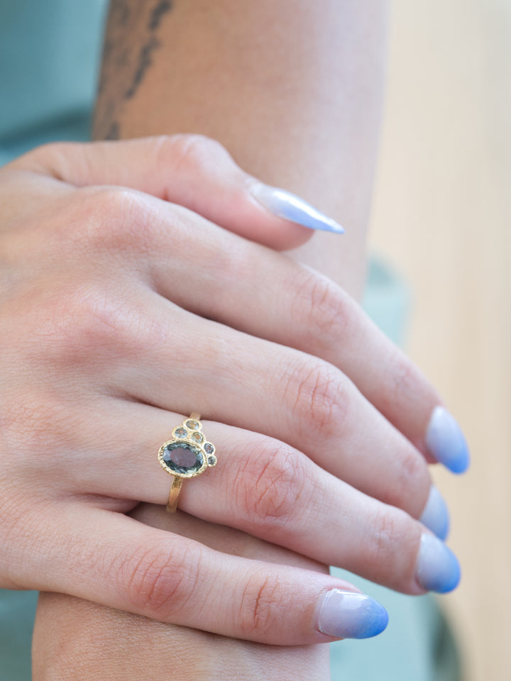 Shale Green Montana Sapphire Ring - 1.37ct, handcrafted by Rigby Leigh