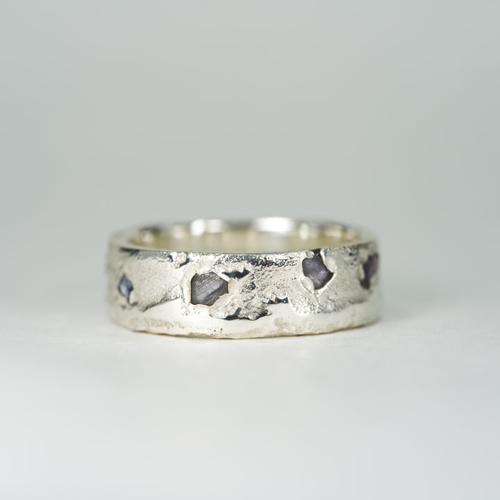 14k White Gold Yogo Rough Montana Sapphire Ring - Eternity Band Slim