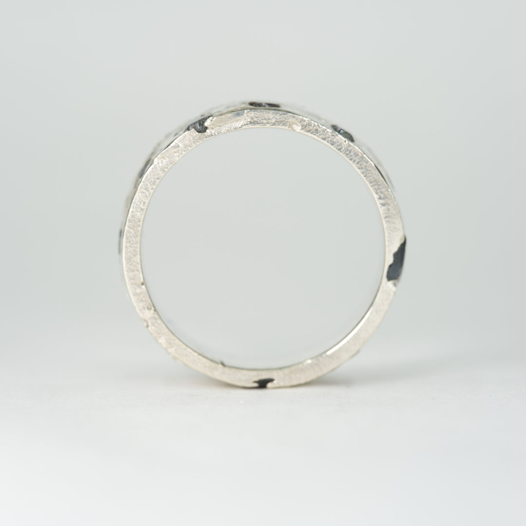 14k White Gold Yogo Rough Montana Sapphire Ring - Eternity Band Slim
