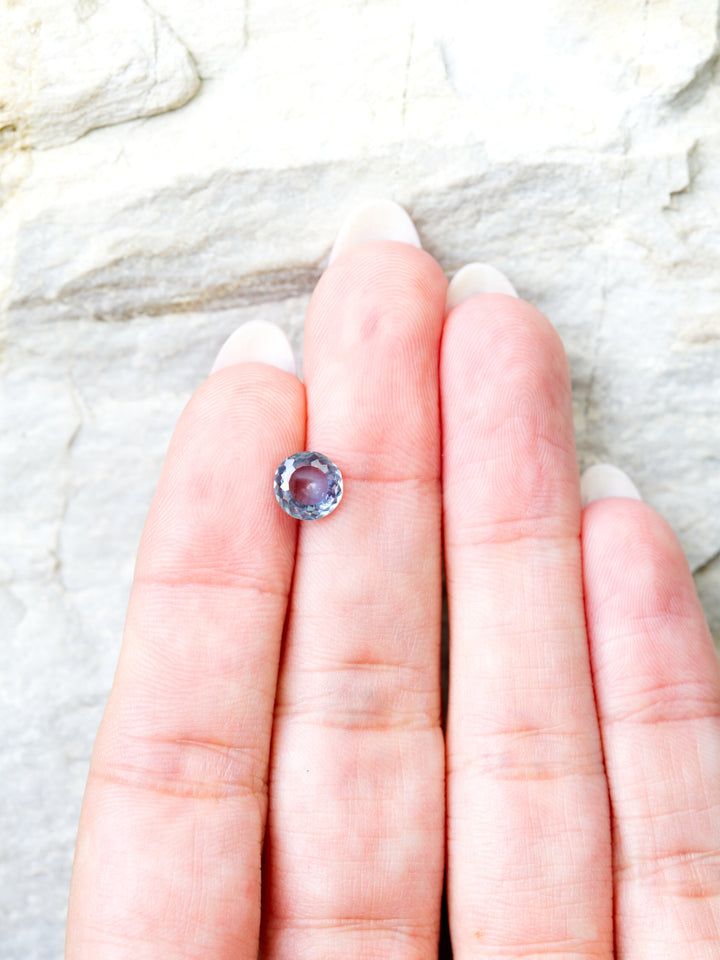 Blue Dusk — 1.280ct purple round Montana sapphire, 7mm, unheated