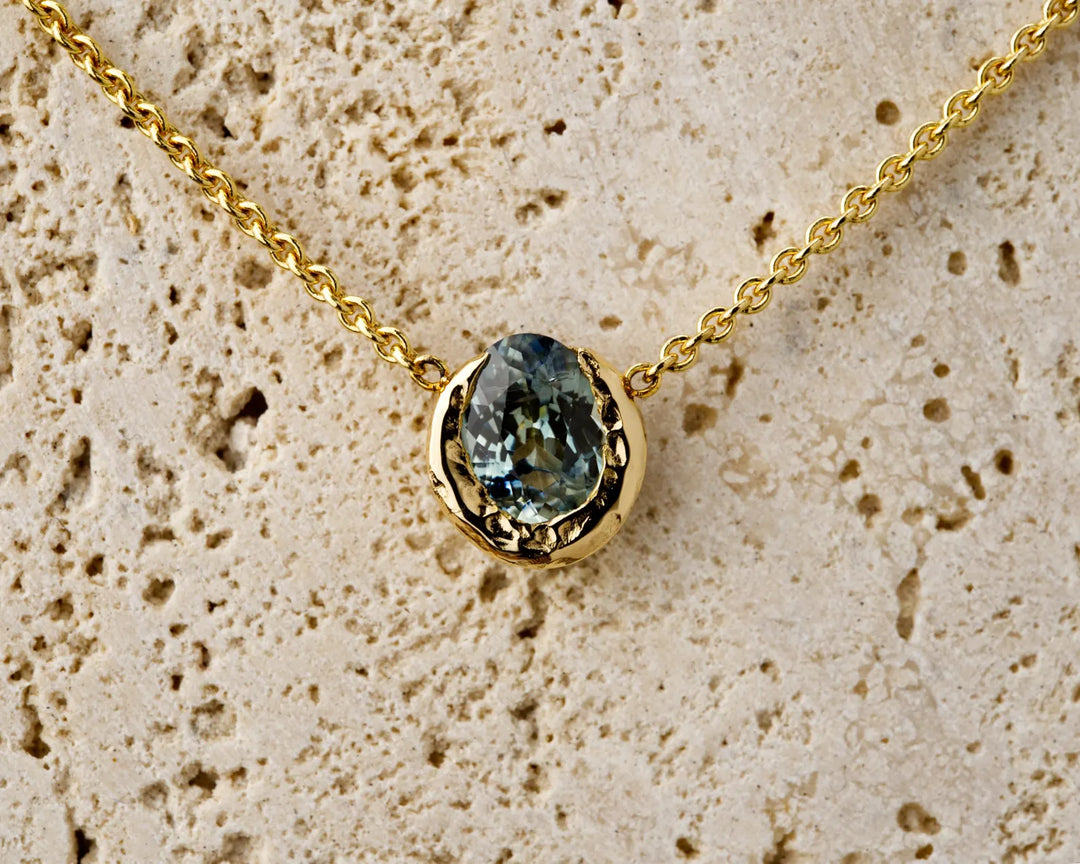 Bright Sky Blue Montana Sapphire Necklace, handcrafted by Rigby Leigh