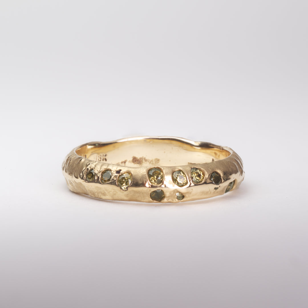 Buried Green Montana Sapphire Ring, handcrafted by Rigby Leigh
