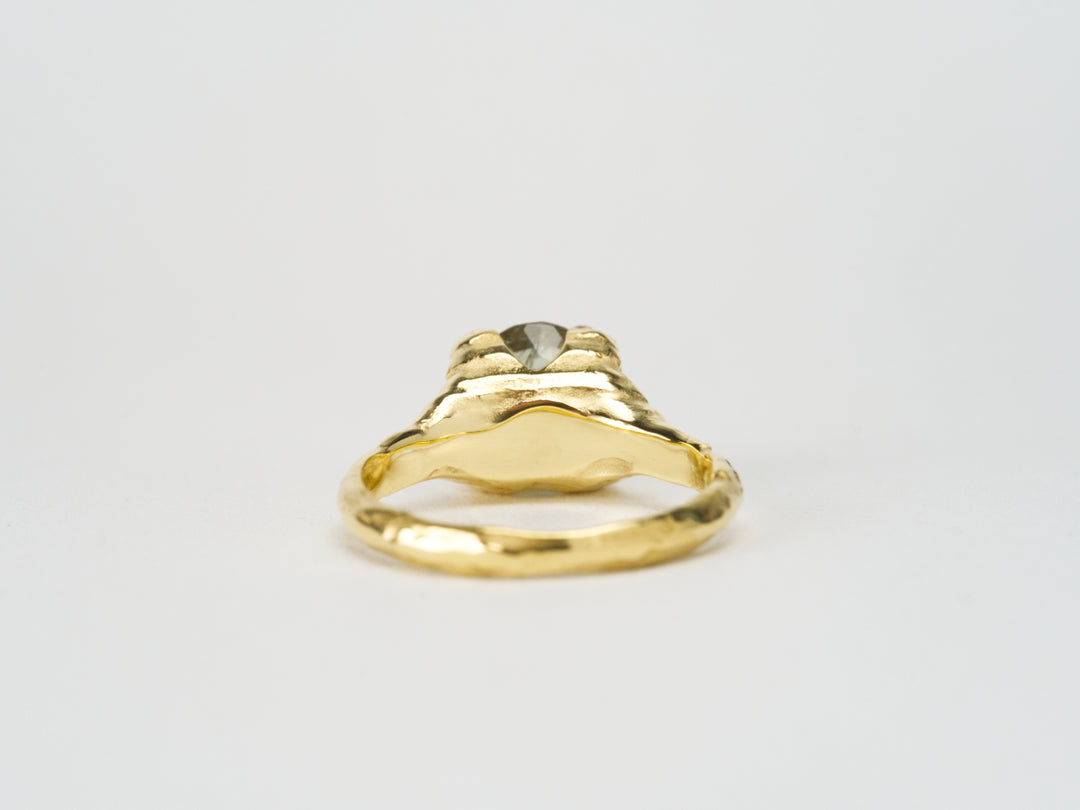 Earth Green Montana Sapphire Ring - Three Stone, handcrafted by Rigby Leigh
