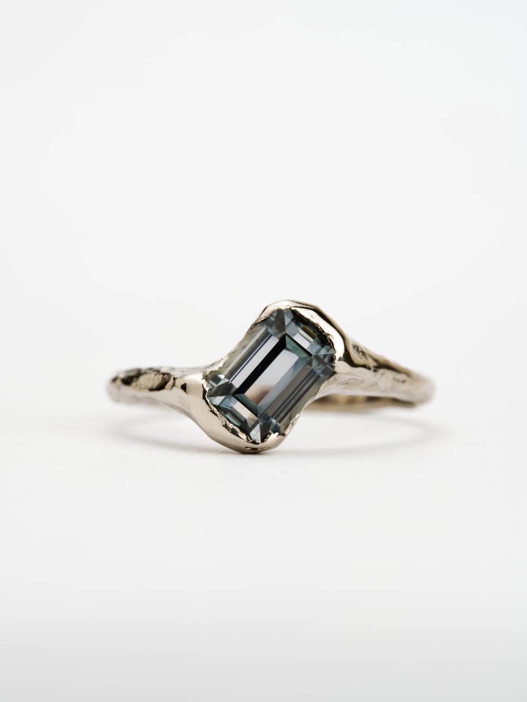 Emerald Cut Ashen Blue Montana Sapphire Ring - 1.3ct, handcrafted by Rigby Leigh