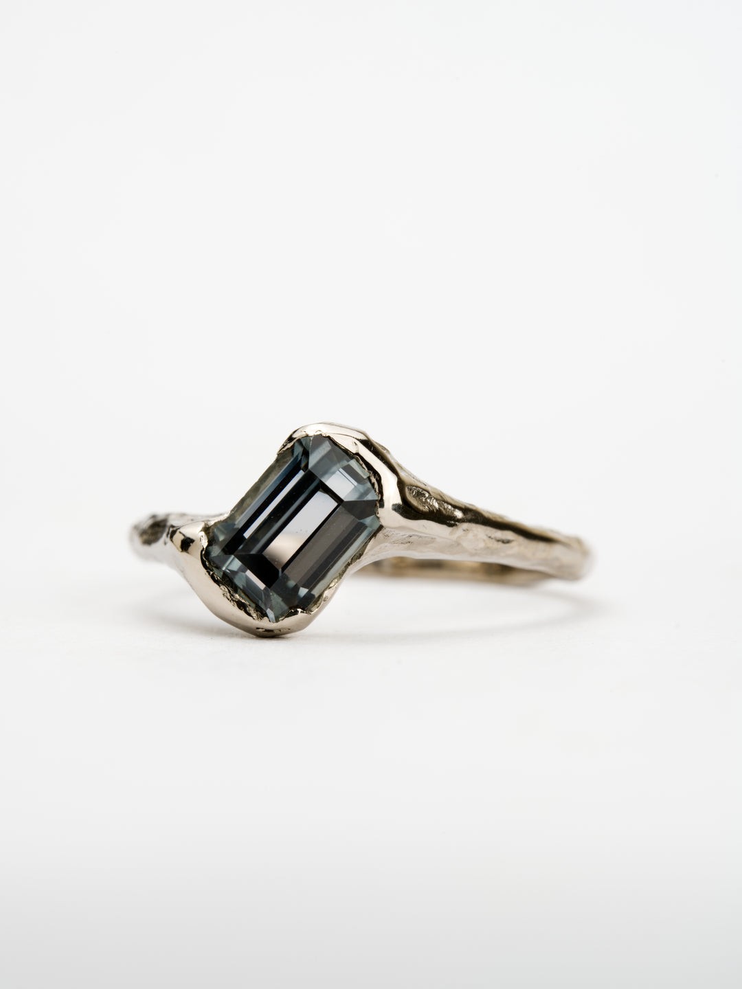 Emerald Cut Ashen Blue Montana Sapphire Ring - 1.3ct, handcrafted by Rigby Leigh