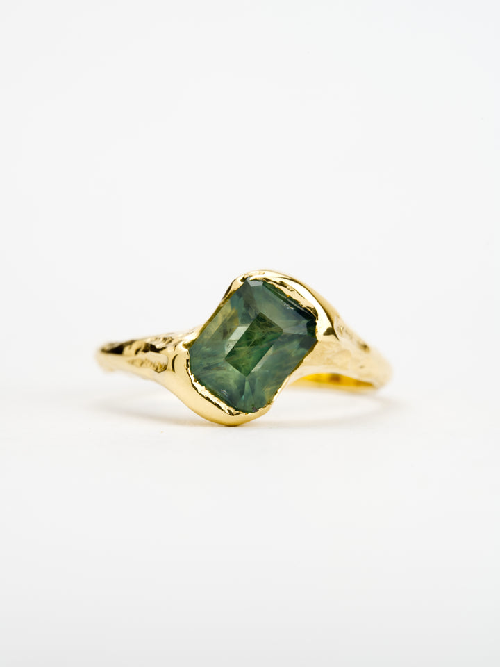 Emerald Cut Green Montana Sapphire Ring - 1.975ct, handcrafted by Rigby Leigh
