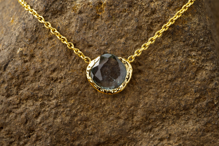 Mountain Lake Blue Montana Sapphire Necklace, handcrafted by Rigby Leigh