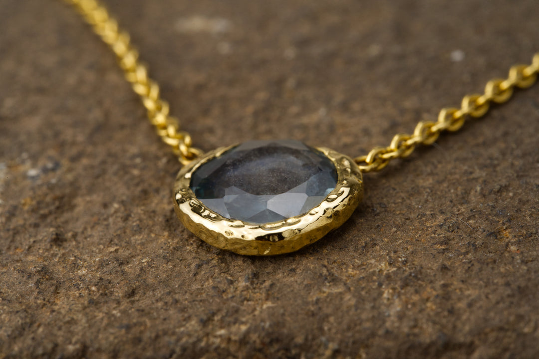 Mountain Lake Blue Montana Sapphire Necklace, handcrafted by Rigby Leigh