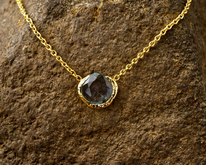 Mountain Lake Blue Montana Sapphire Necklace, handcrafted by Rigby Leigh