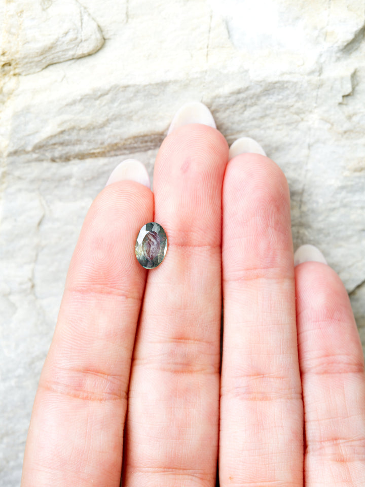 Rainwater Sage — 1.990ct green Montana sapphire, 9mm, unheated