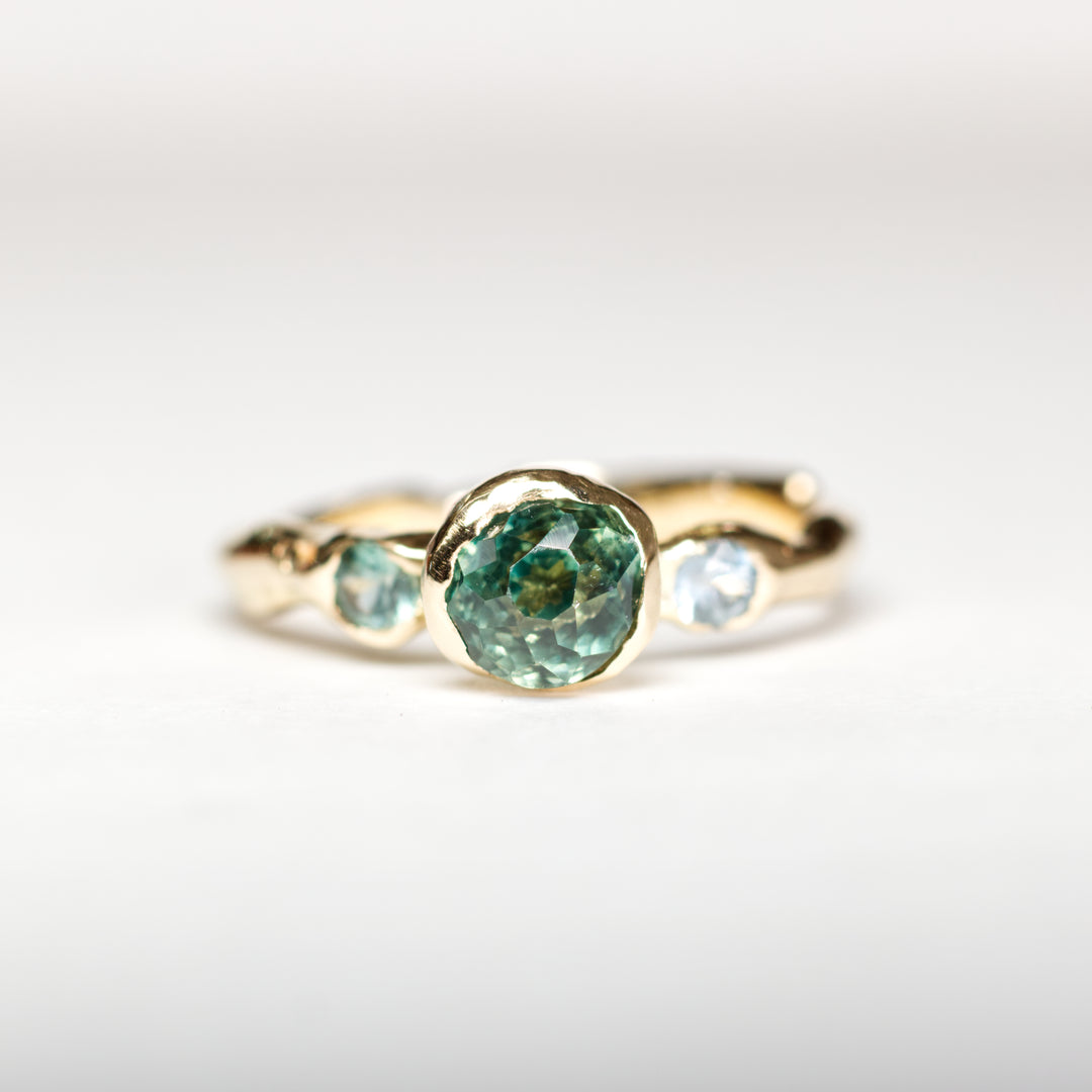 Deep Teal Montana Sapphire Ring - 3 Stone