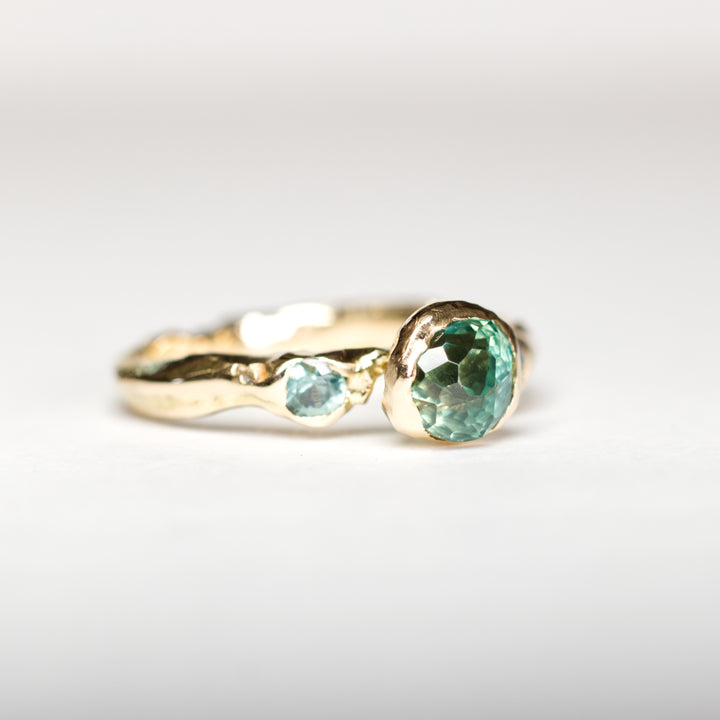 Deep Teal Montana Sapphire Ring - 3 Stone