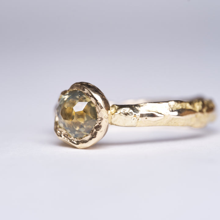 Golden Green Solitaire Montana Sapphire Ring