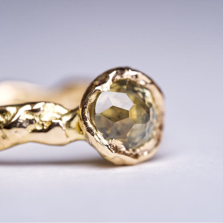 Golden Green Solitaire Montana Sapphire Ring