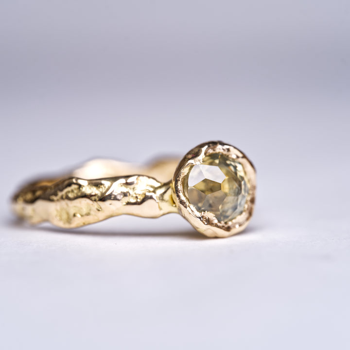 Golden Green Solitaire Montana Sapphire Ring