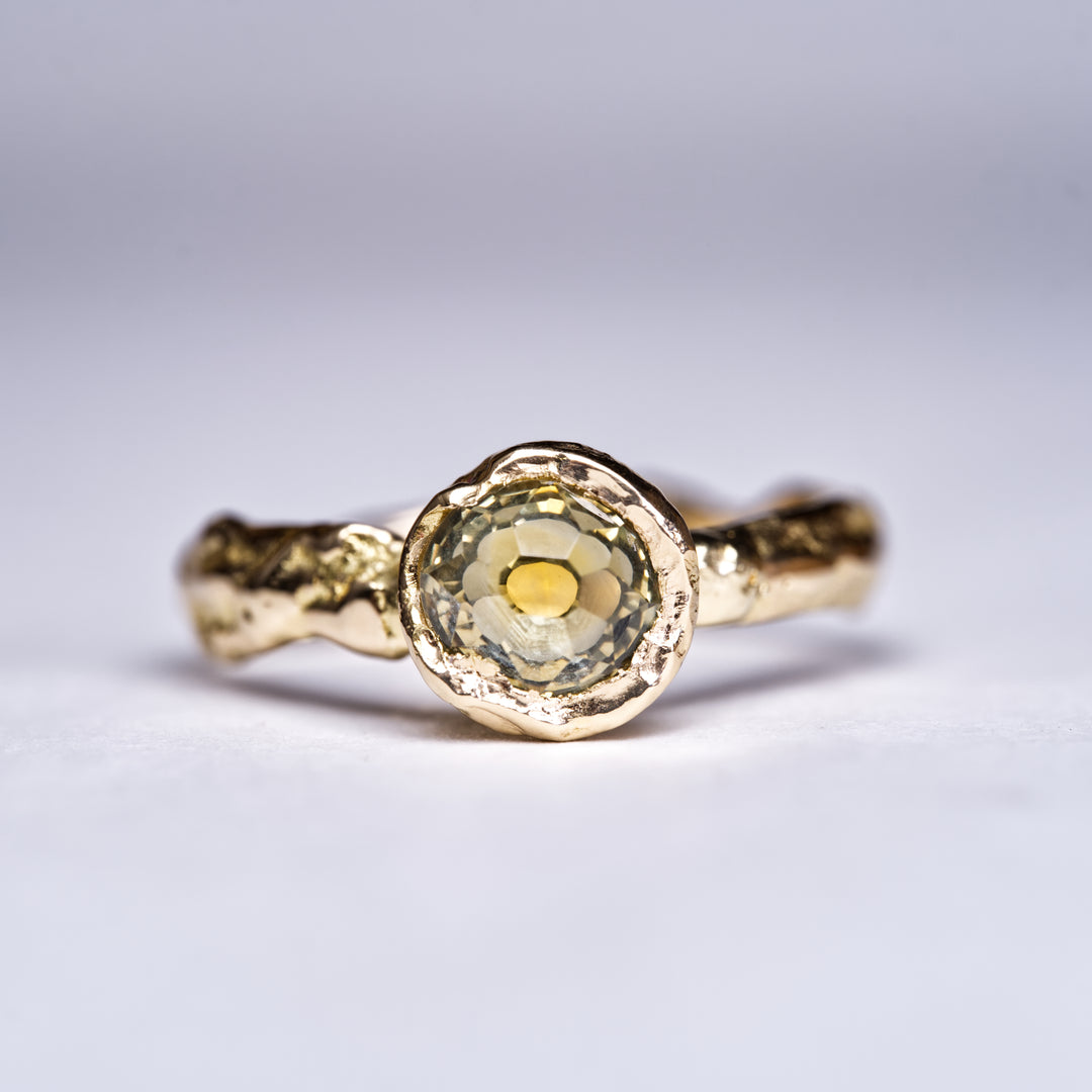 Golden Green Solitaire Montana Sapphire Ring