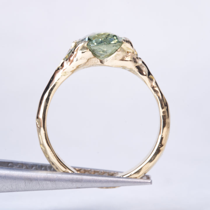 Oval Sunlit Green Montana Sapphire Ring - Three Stone