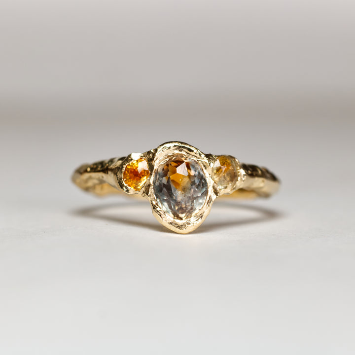 Lavender & Orange Bi-Color Montana Sapphire Ring - 3 Stone