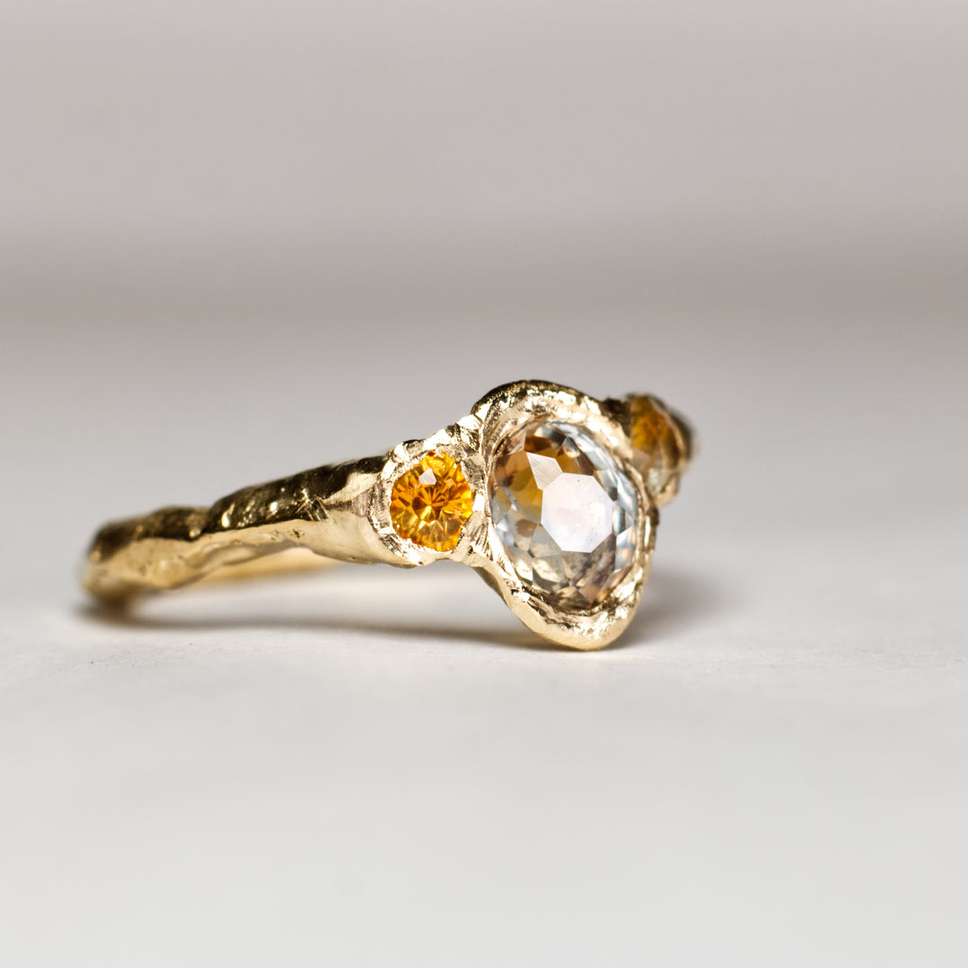 Lavender & Orange Bi-Color Montana Sapphire Ring - 3 Stone