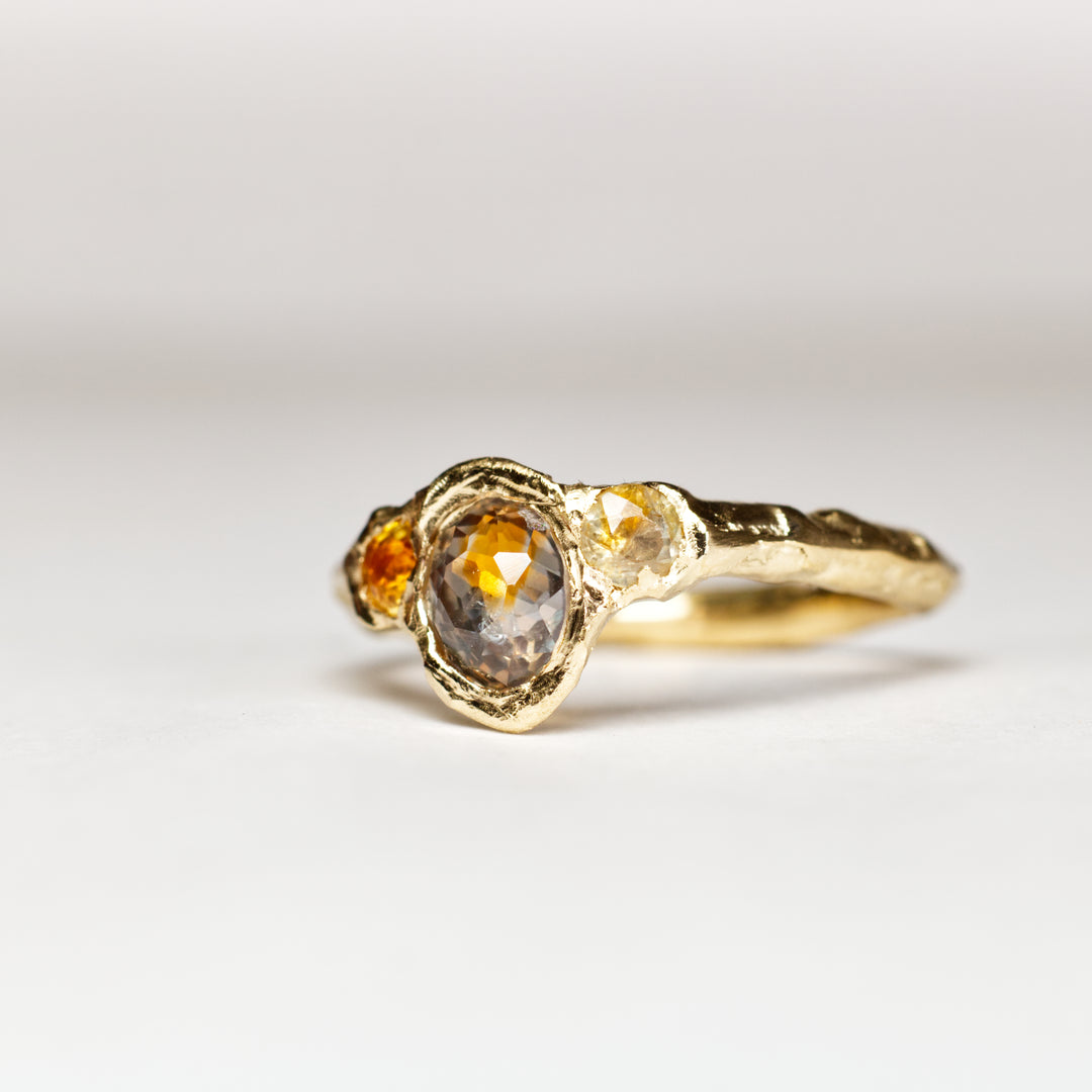 Lavender & Orange Bi-Color Montana Sapphire Ring - 3 Stone