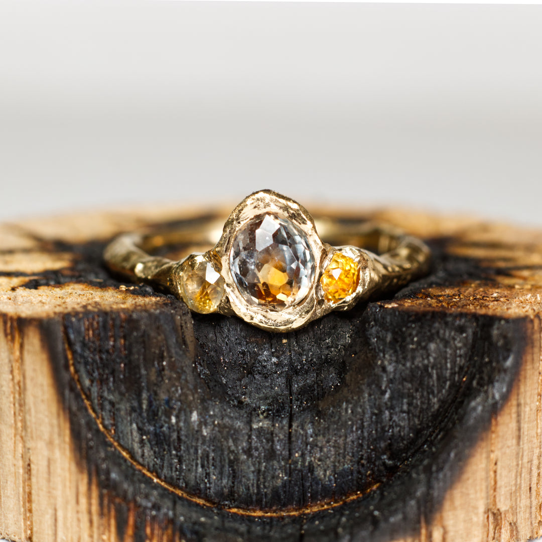 Lavender & Orange Bi-Color Montana Sapphire Ring - 3 Stone