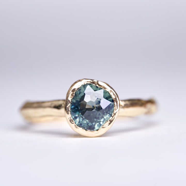 Speckled Teal Solitaire Montana Sapphire Ring