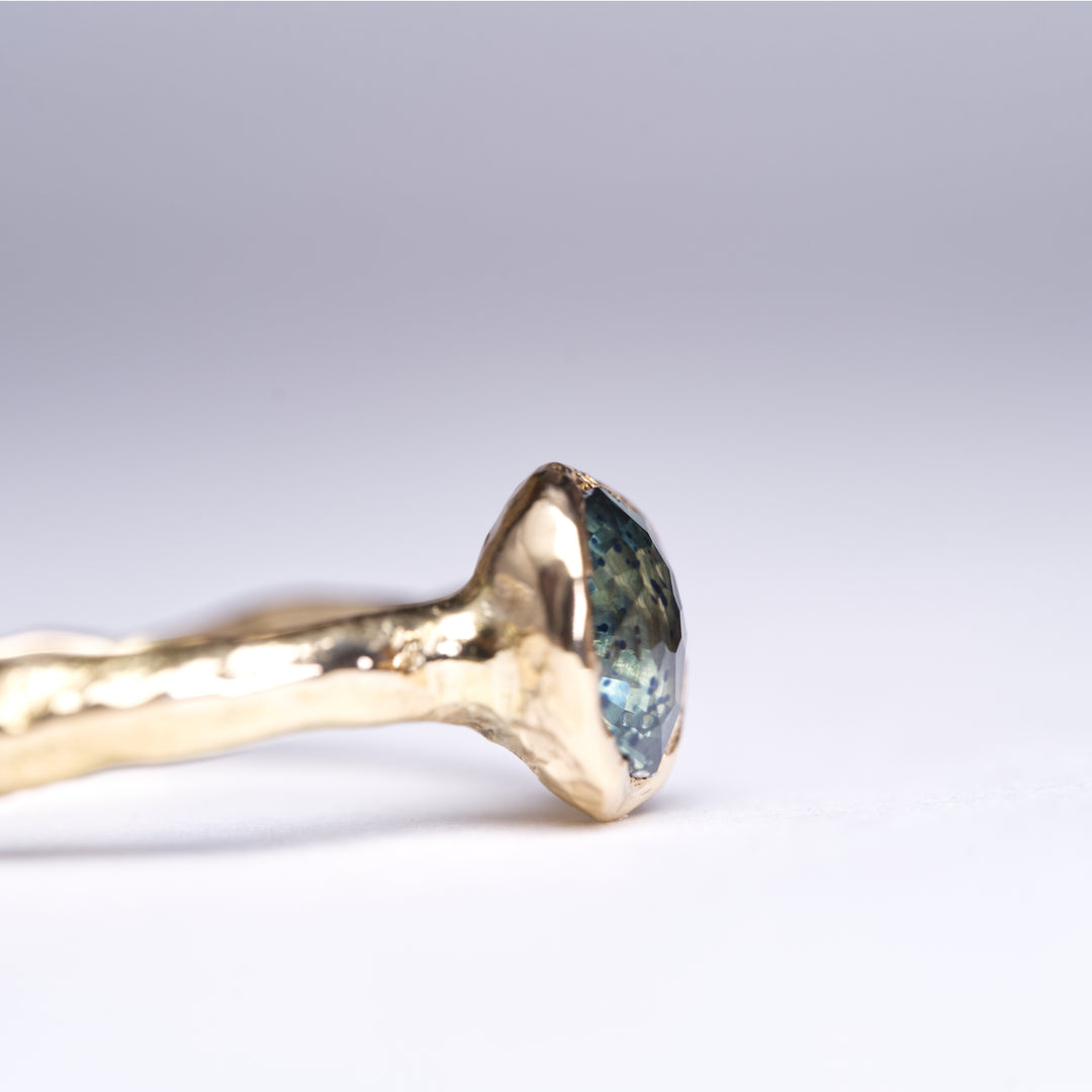 Speckled Teal Solitaire Montana Sapphire Ring