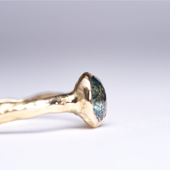 Speckled Teal Solitaire Montana Sapphire Ring