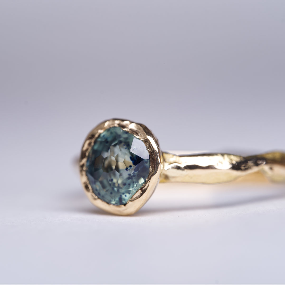 Speckled Teal Solitaire Montana Sapphire Ring