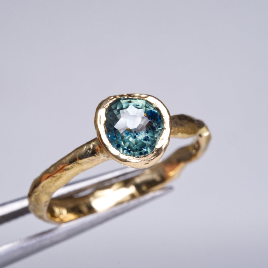 Speckled Teal Solitaire Montana Sapphire Ring